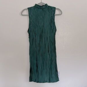 NWT ASOS Design High Neck Mini Dress in Satin Plisse Green